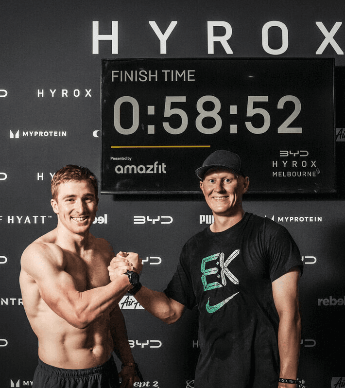 Owen shaking hands under a Hyrox Melbourne finish time of 58:52